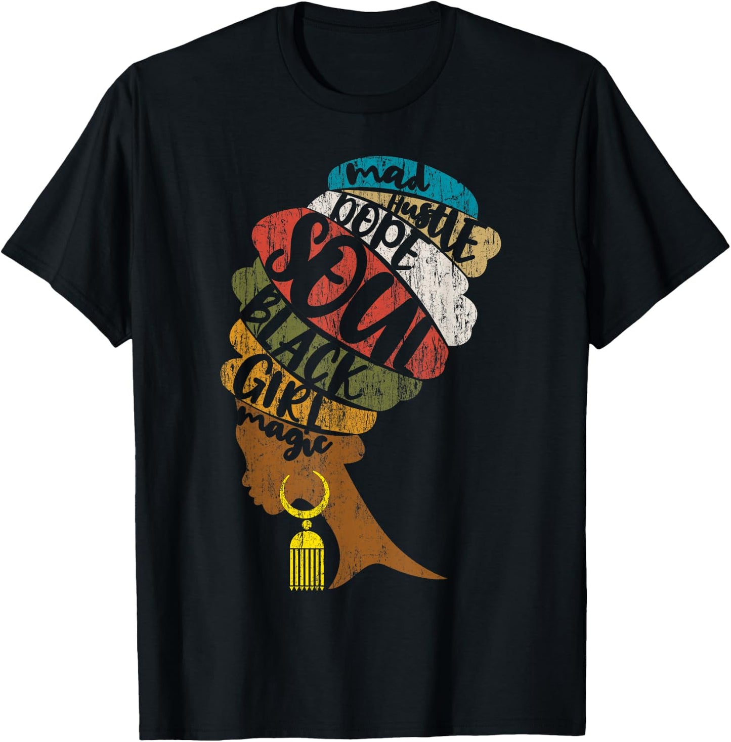 Mad Hustle Dope Soul Shirt in Distressed African Style T-Shirt - T-Shirt | Black