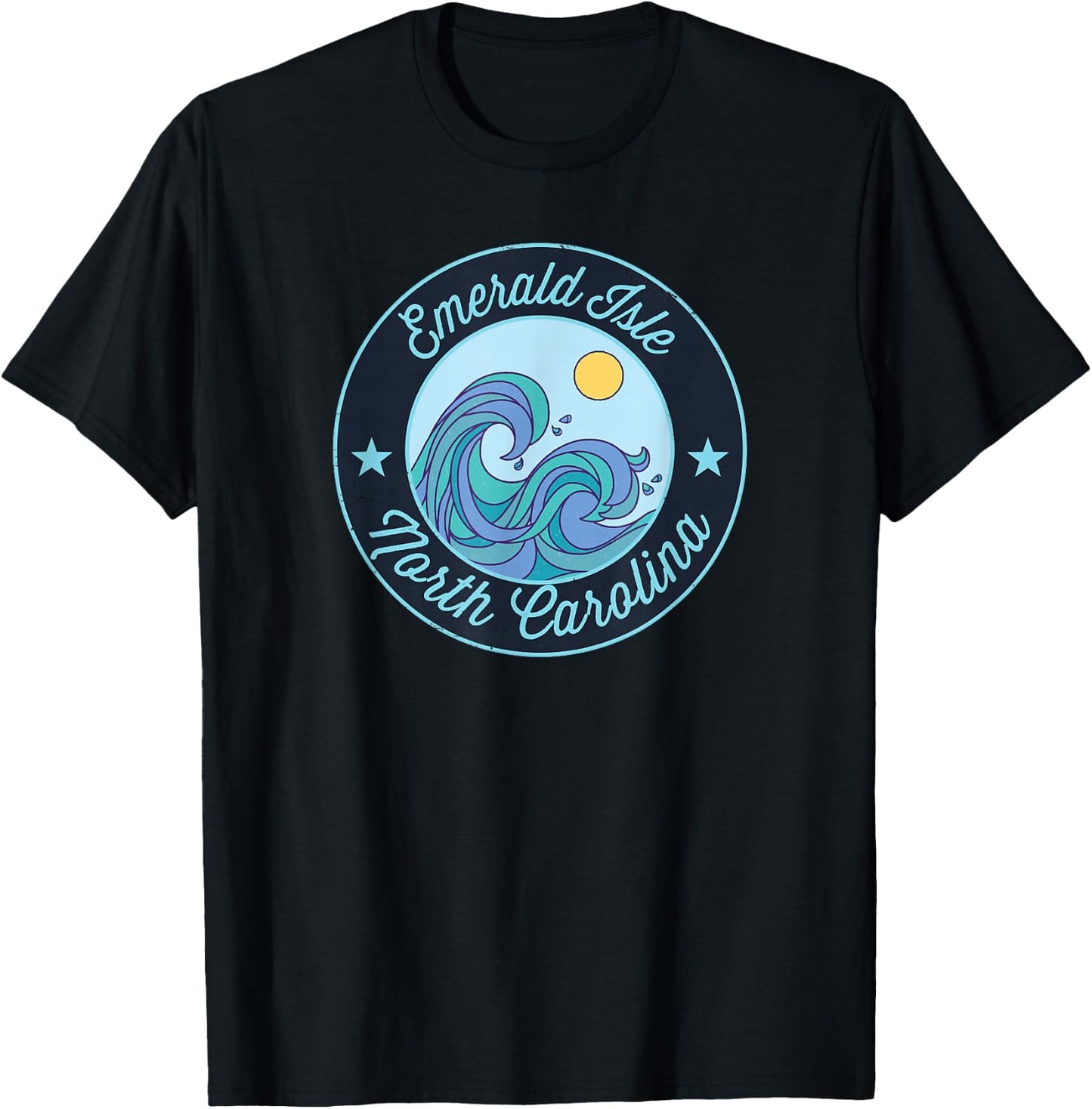 Emerald Isle NC North Carolina Souvenir Nautical Surfer Grap T-Shirt - T-Shirt | Black
