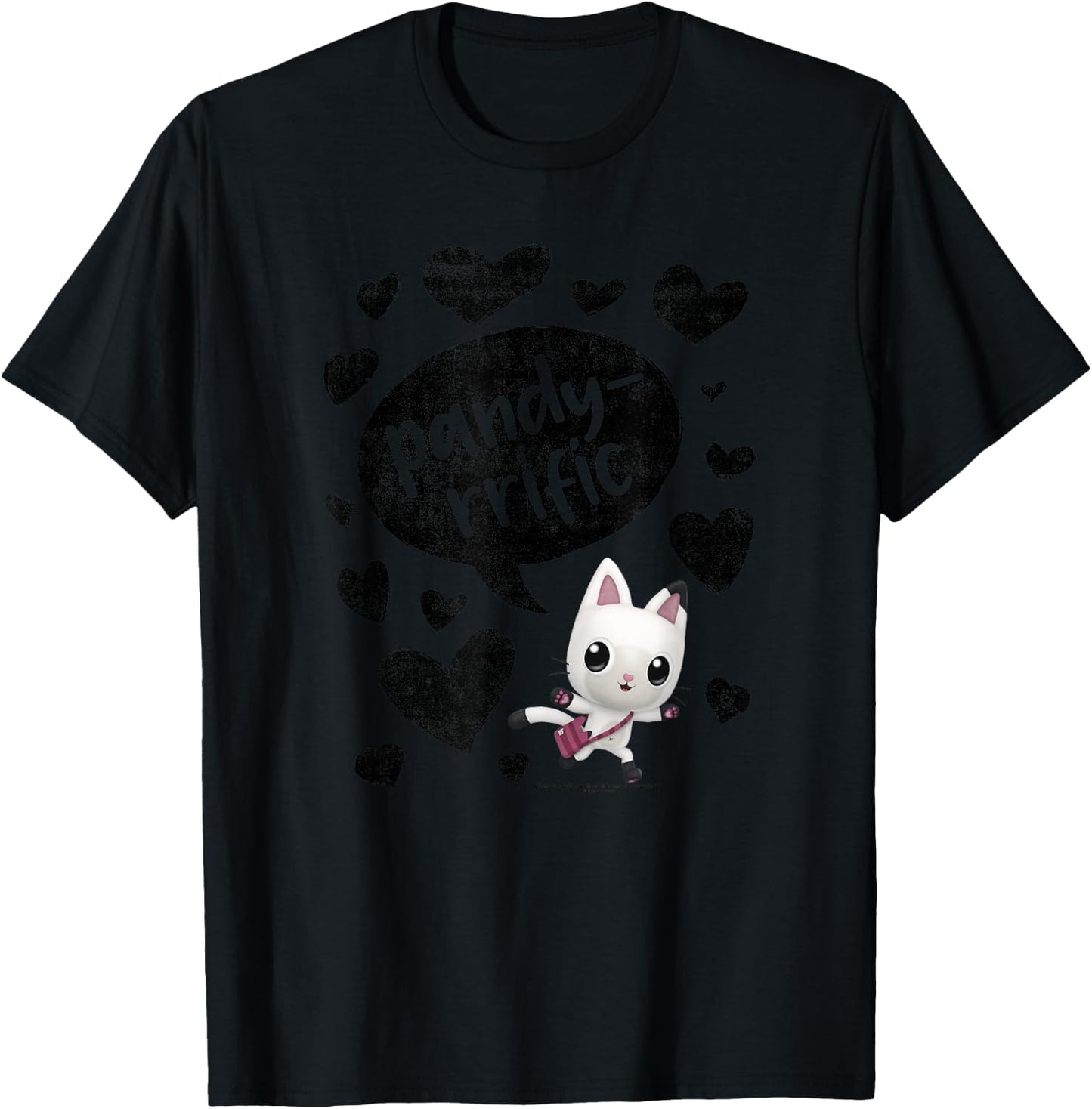 Gabby's Dollhouse Pandy Paws Panda Rrific Black Hearts T-Shirt - T-Shirt | Black