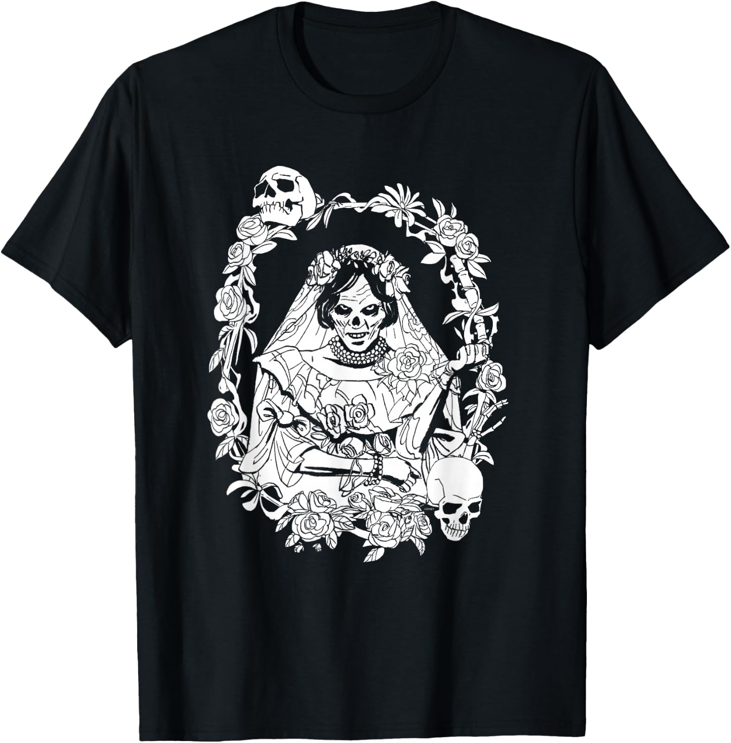 Disney Haunted Mansion Movie The Bride Ghost Skulls & Roses T-Shirt - T-Shirt | Black