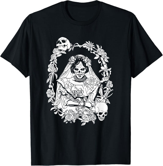 Disney Haunted Mansion Movie The Bride Ghost Skulls & Roses T-Shirt - T-Shirt | Black