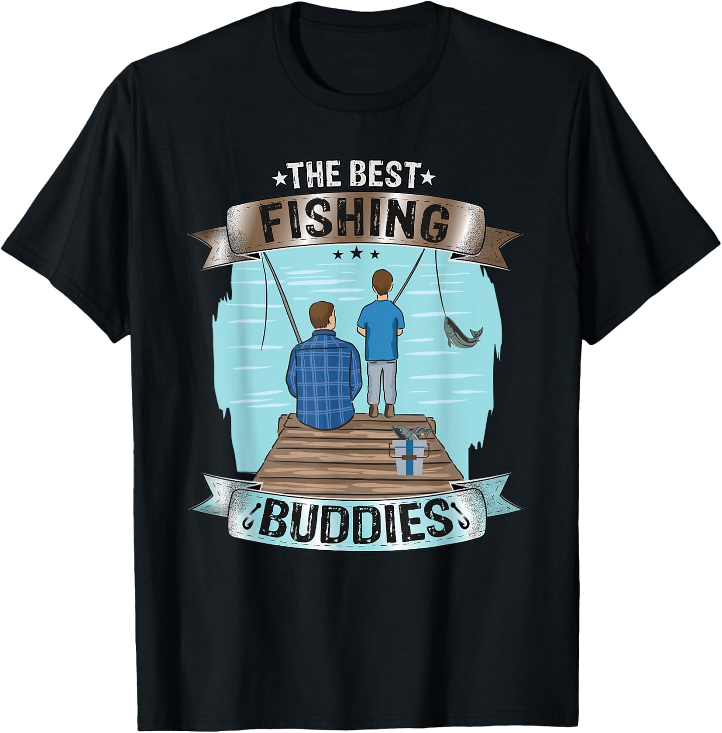 "The Best Fishing Buddies" fishing dad and son | fishing T-Shirt - T-Shirt | Black
