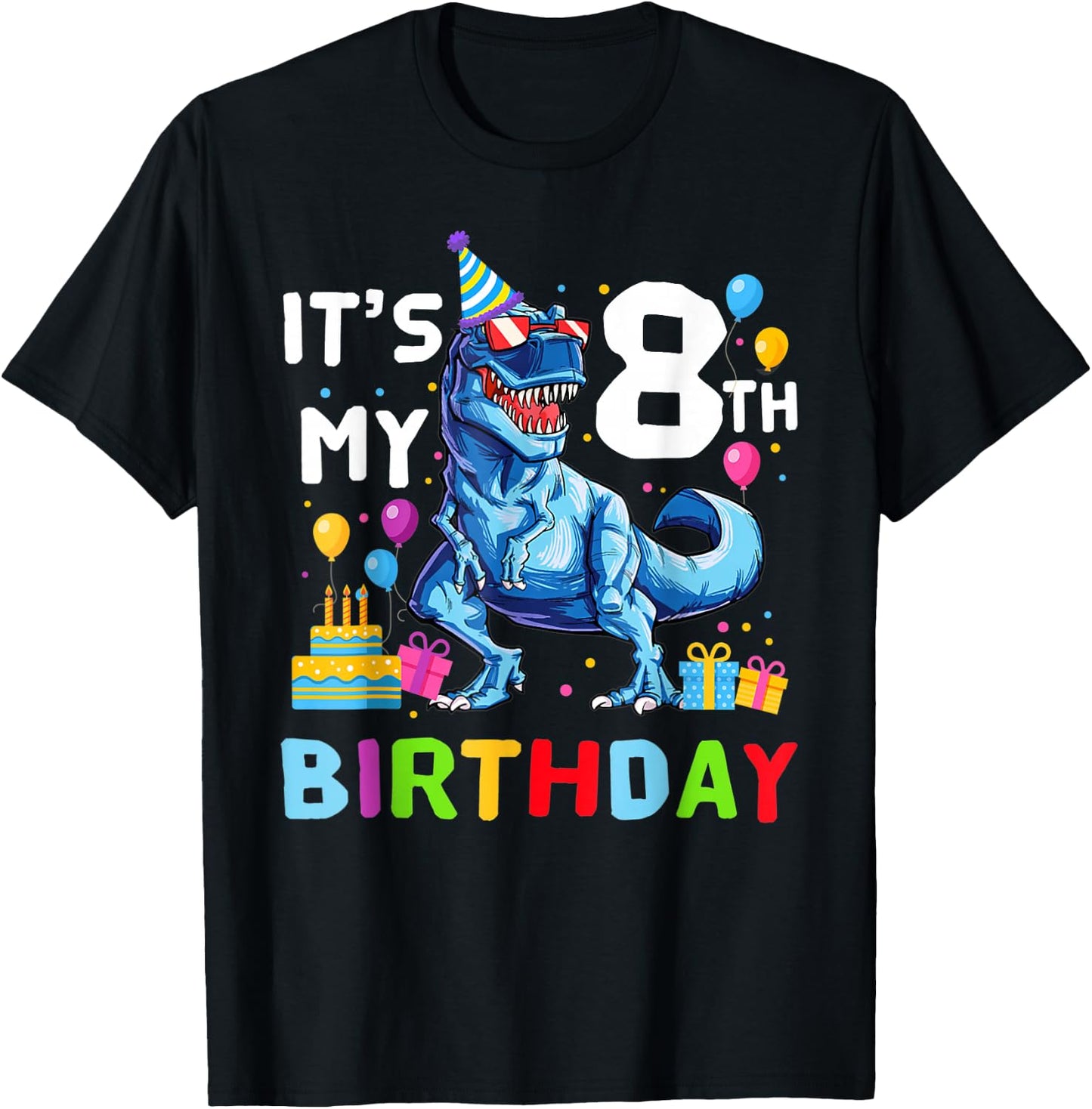 Kids It's My 8th Birthday Happy 8 Year T-Rex T-Shirt - T-Shirt | Black