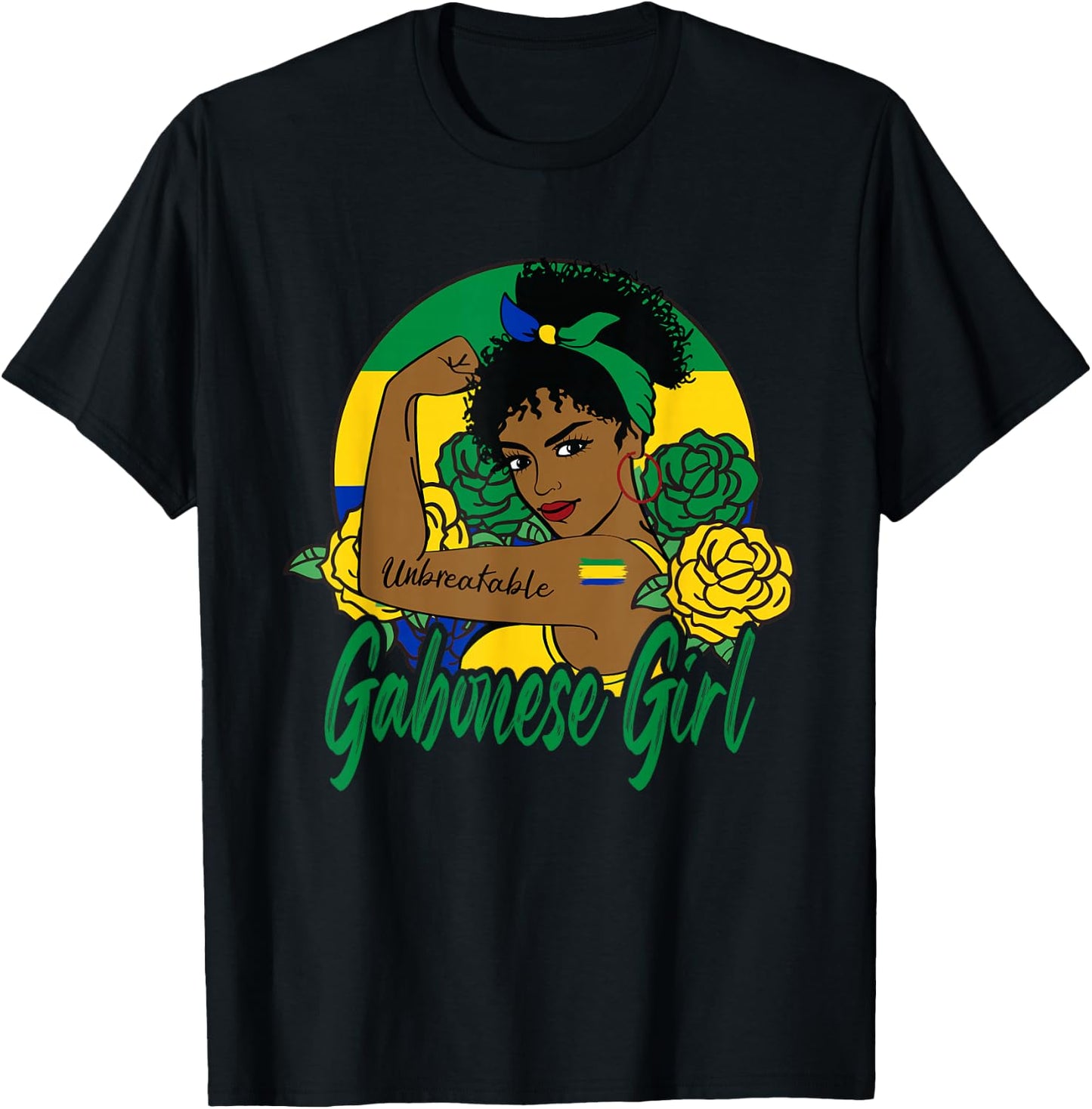 Gabonese Girl Gabon Woman Gabonaise Flag T-Shirt - T-Shirt | Black
