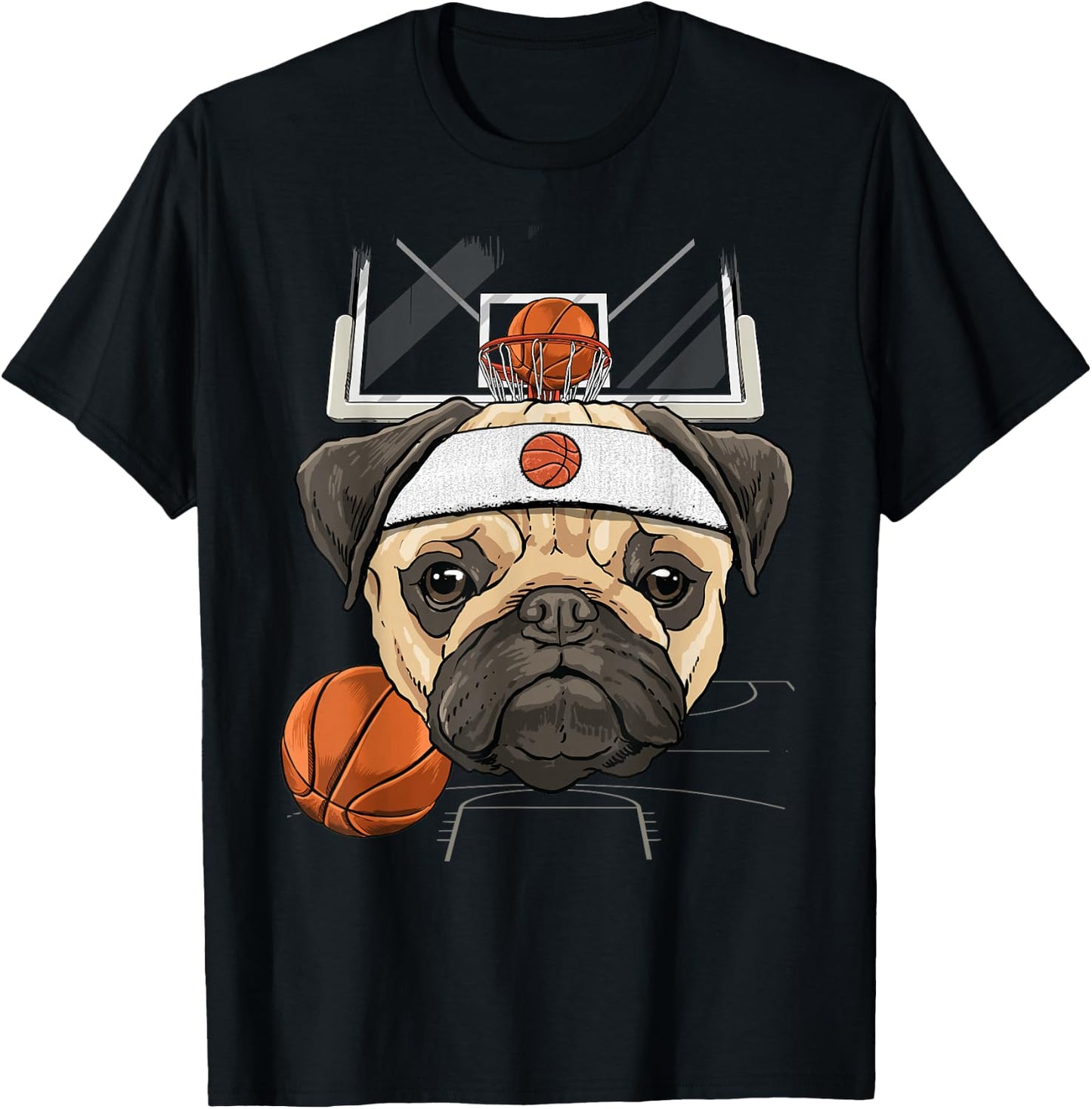 Pug Basketball Dog Lovers Basketball Player T-Shirt - T-Shirt | Black