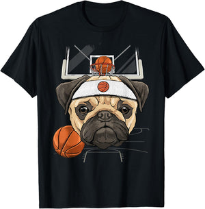 Pug Basketball Dog Lovers Basketball Player T-Shirt - T-Shirt | Black