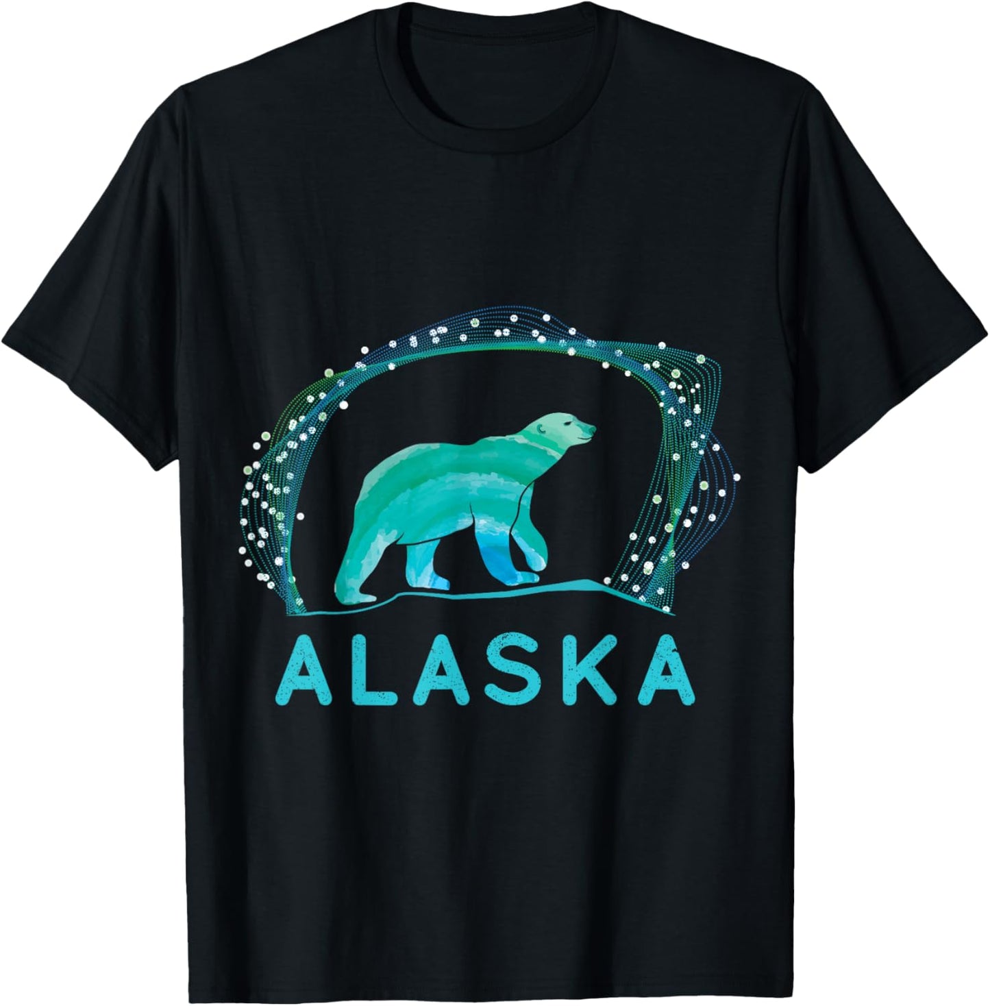 Alaska Ice Bear with Polar Lights and Stars T-Shirt - T-Shirt | Black