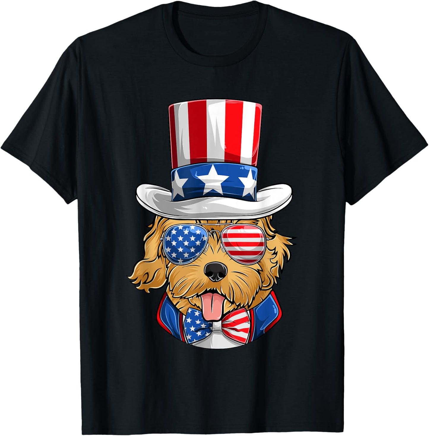 Men Golden Doodle American Flag Shirts, Doggy Fourth Of July T-Shirt - T-Shirt | Black