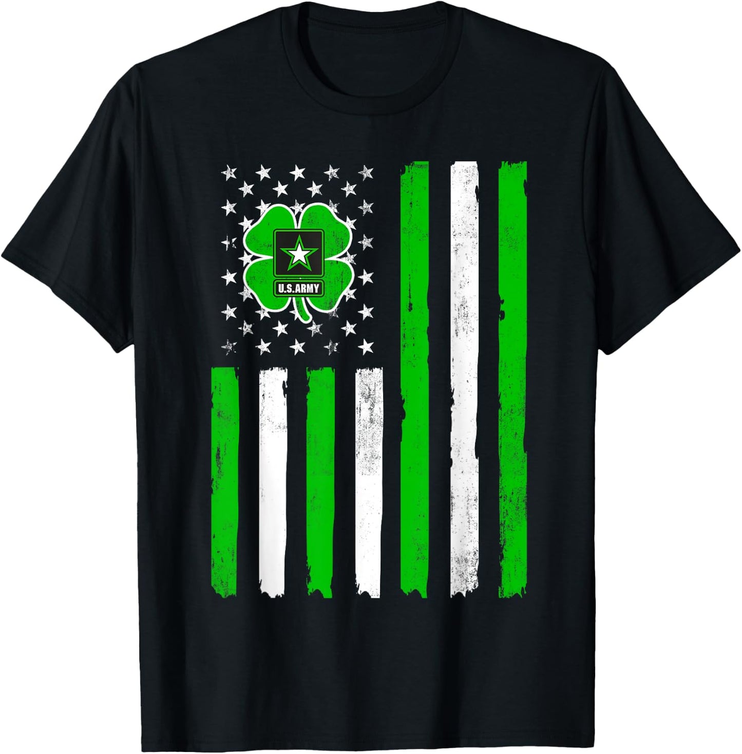Army Veteran St Patrick's Day Shamrock American Flag Women Men T-Shirt - T-Shirt | Black