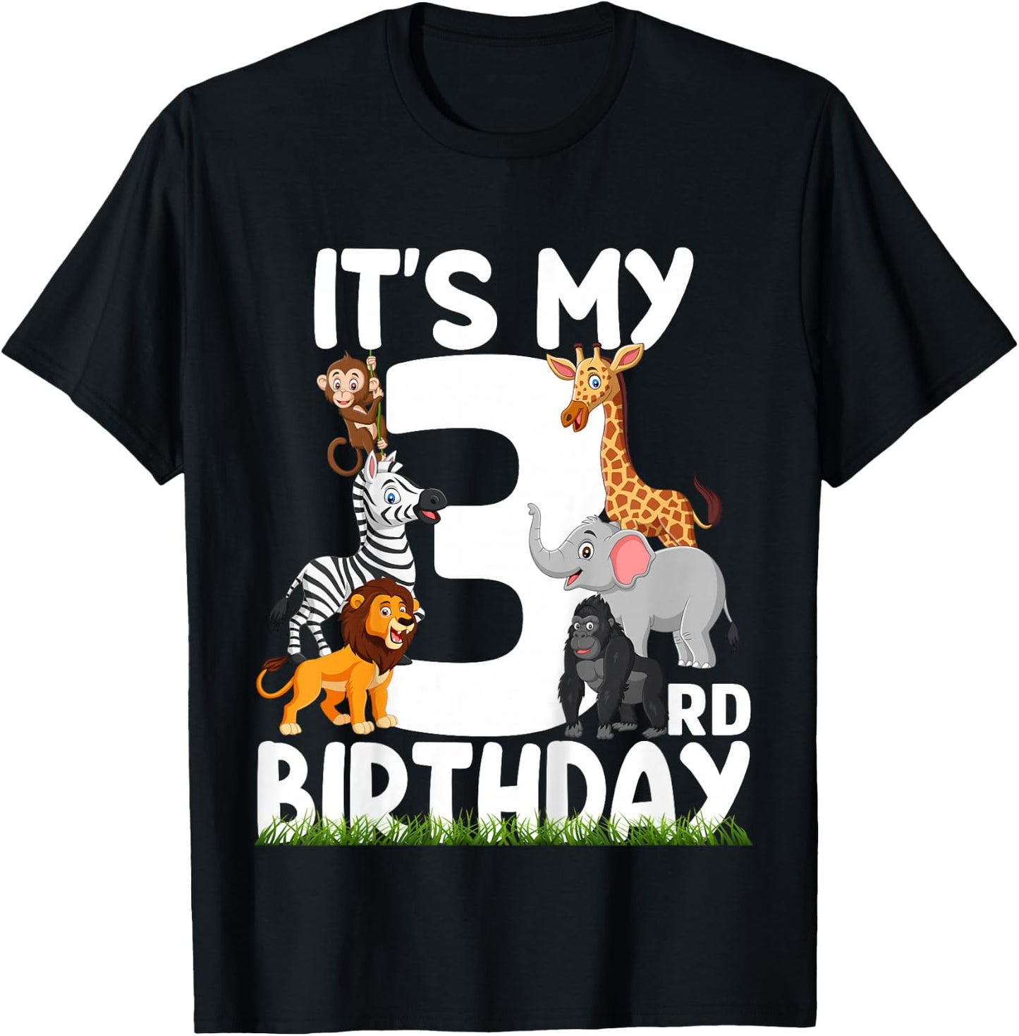 It's My 3rd Birthday Zoo Jungle Safari 3 Years Old Animals T-Shirt - T-Shirt | Black
