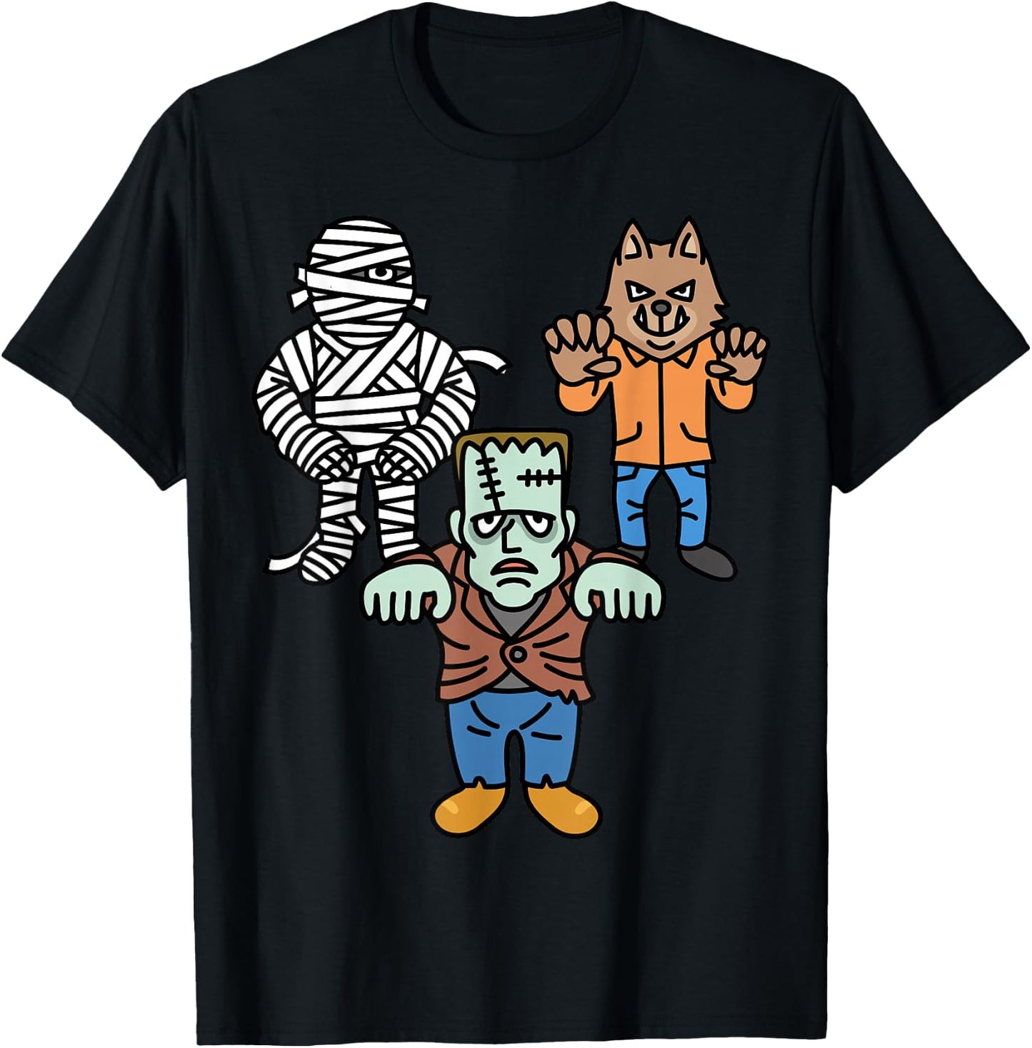 Horror Movie Monster Mummy Werewolf Frankenstein Comic Book T-Shirt - T-Shirt | Black
