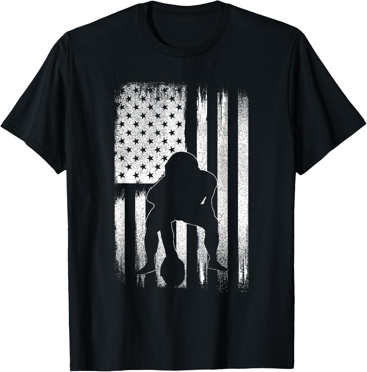 Patriotic USA Flag American Football Season Party Lineman T-Shirt - T-Shirt | Black
