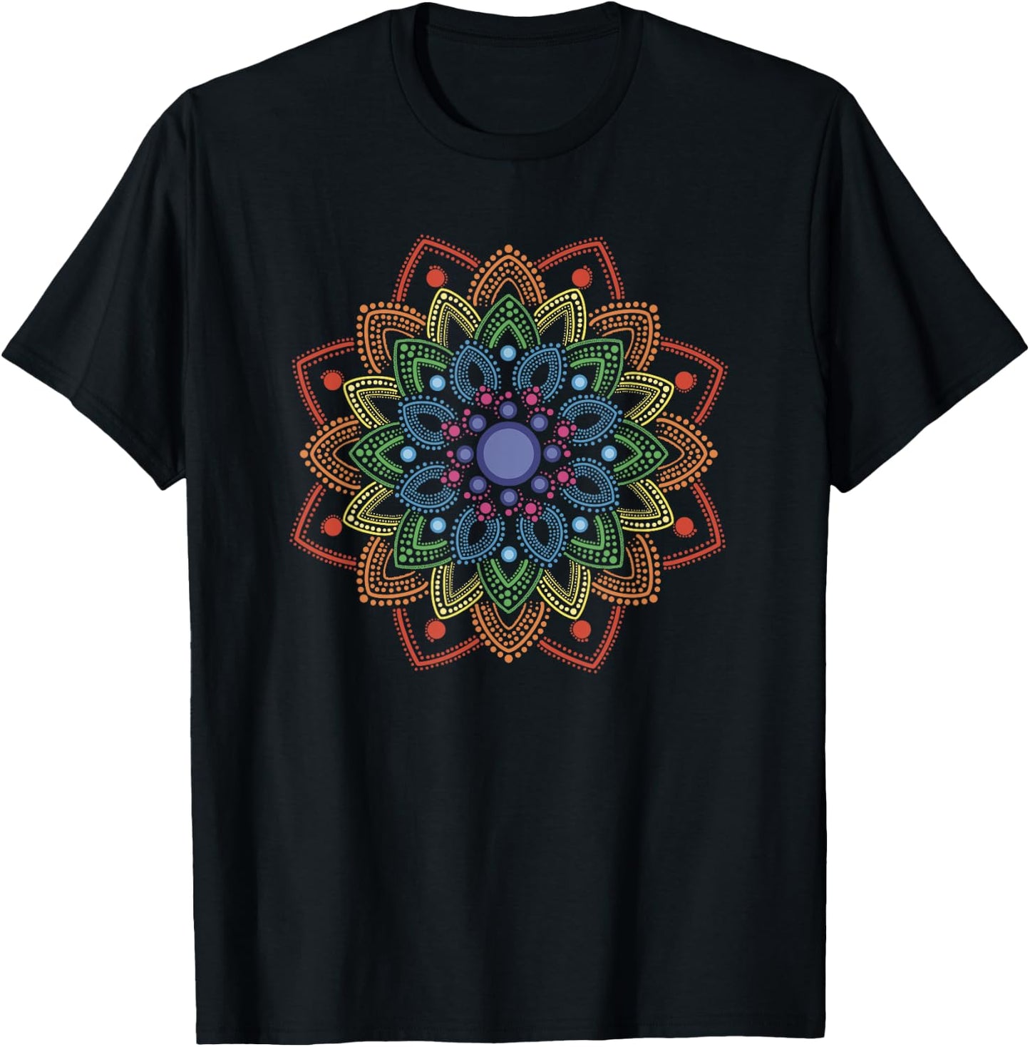 Rainbow Mandala Dotted Pattern T-Shirt - T-Shirt | Black