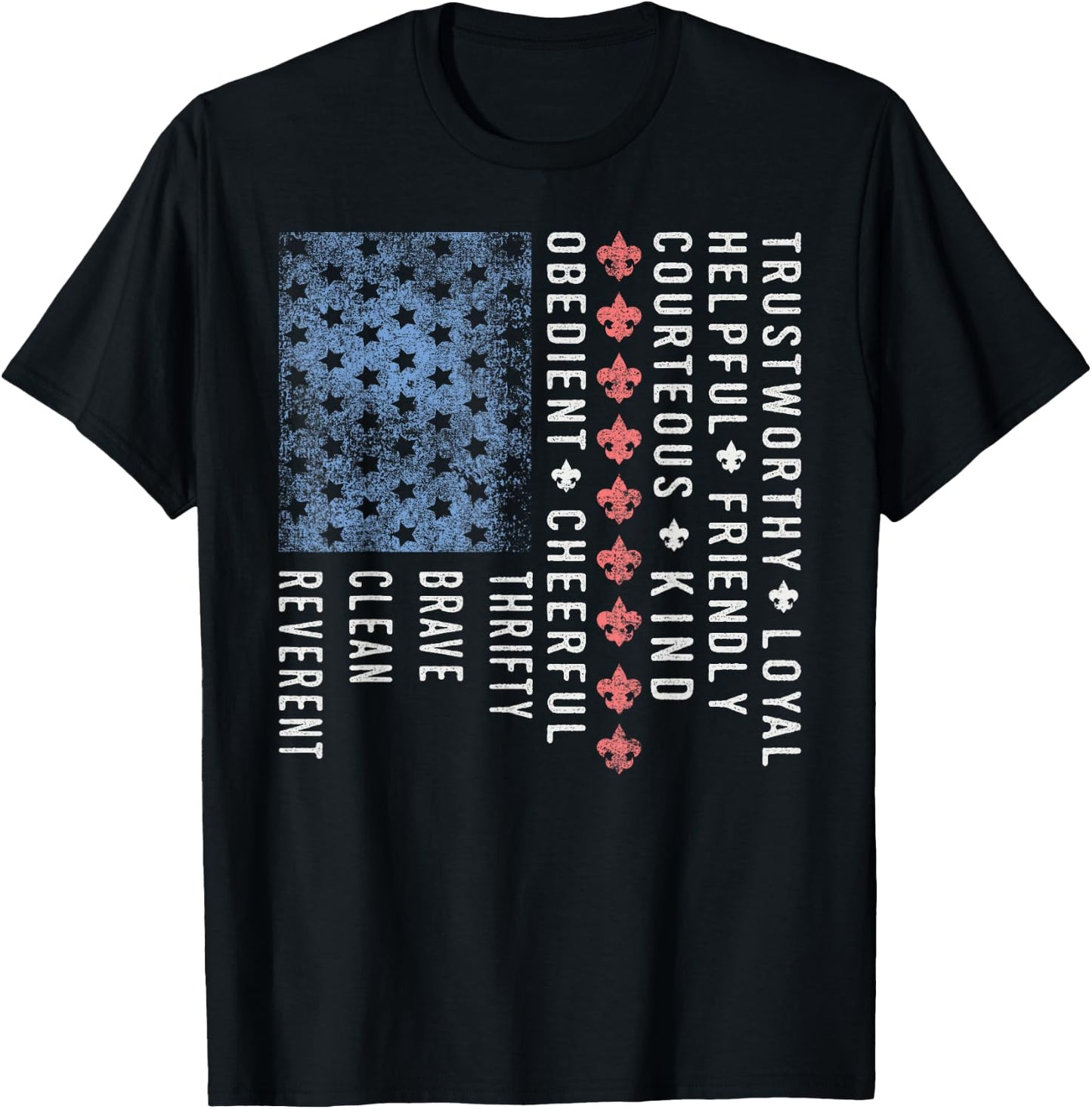 American Flag Scouting Vintage Scouting Law T-Shirt - T-Shirt | Black