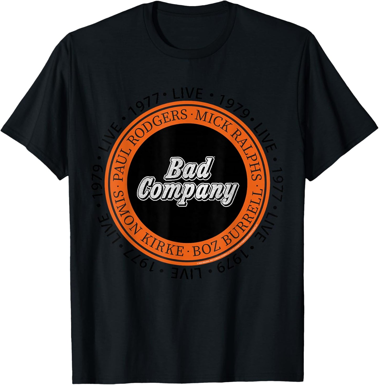 Official Bad Company Band Circle 1977 1979 Live T-Shirt - T-Shirt | Black