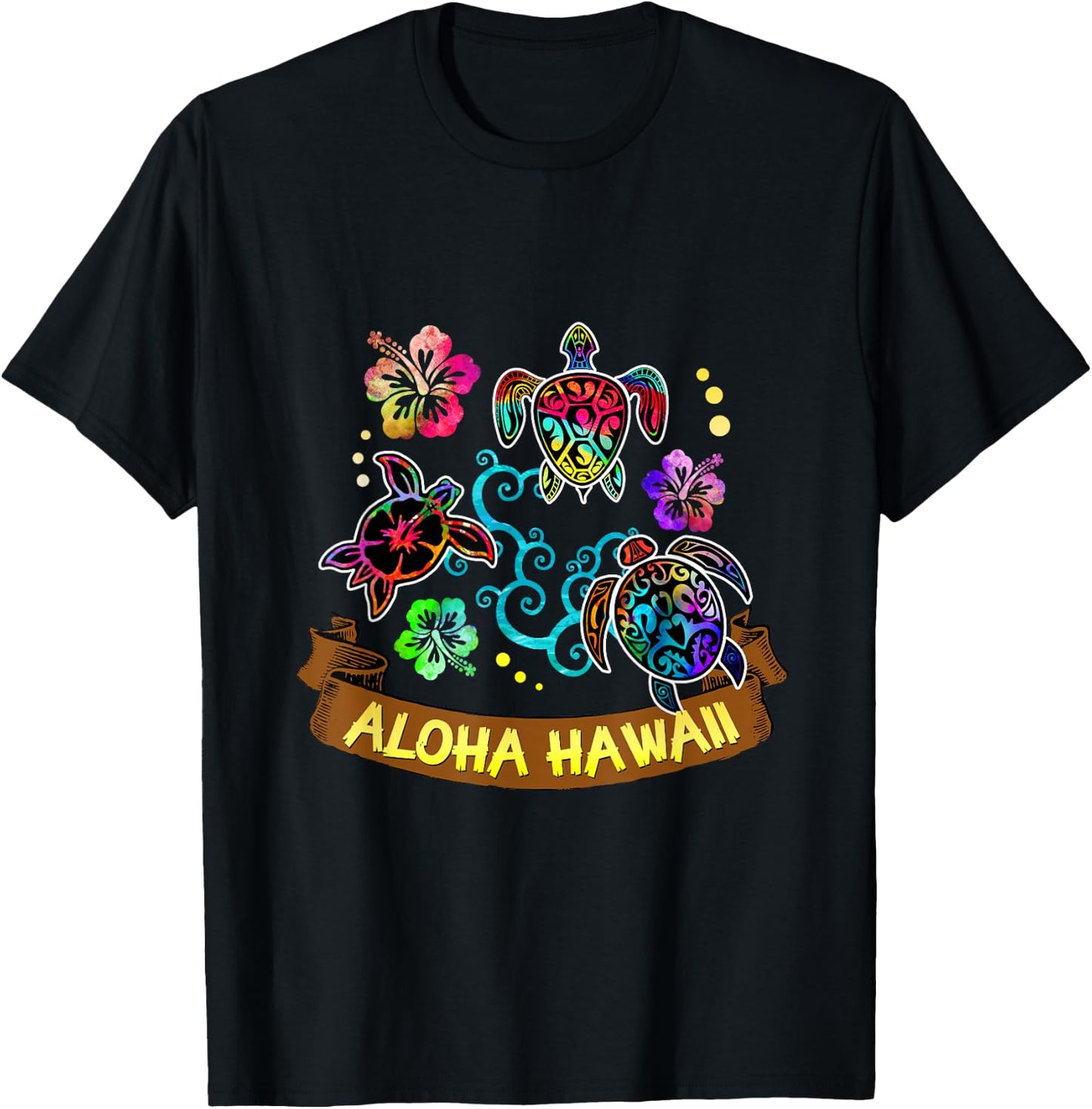 Artistic and Beautiful Aloha Hawaii Turtles T-Shirt - T-Shirt | Black