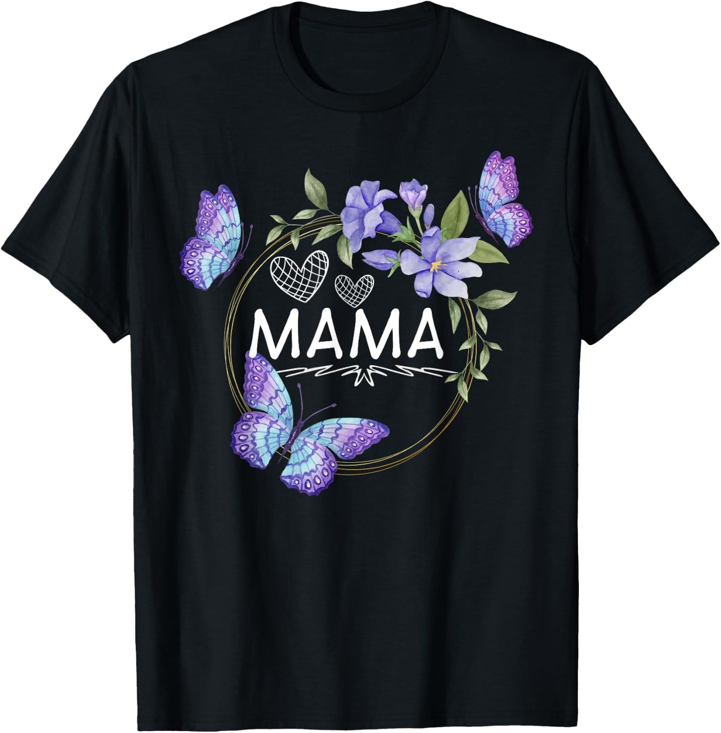 Mama shirt with butterflies Mother's Day T-Shirt - T-Shirt | Black