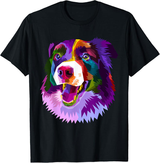 Border Collie Pop Art Portrait Colorful For Dog Owners T-Shirt - T-Shirt | Black