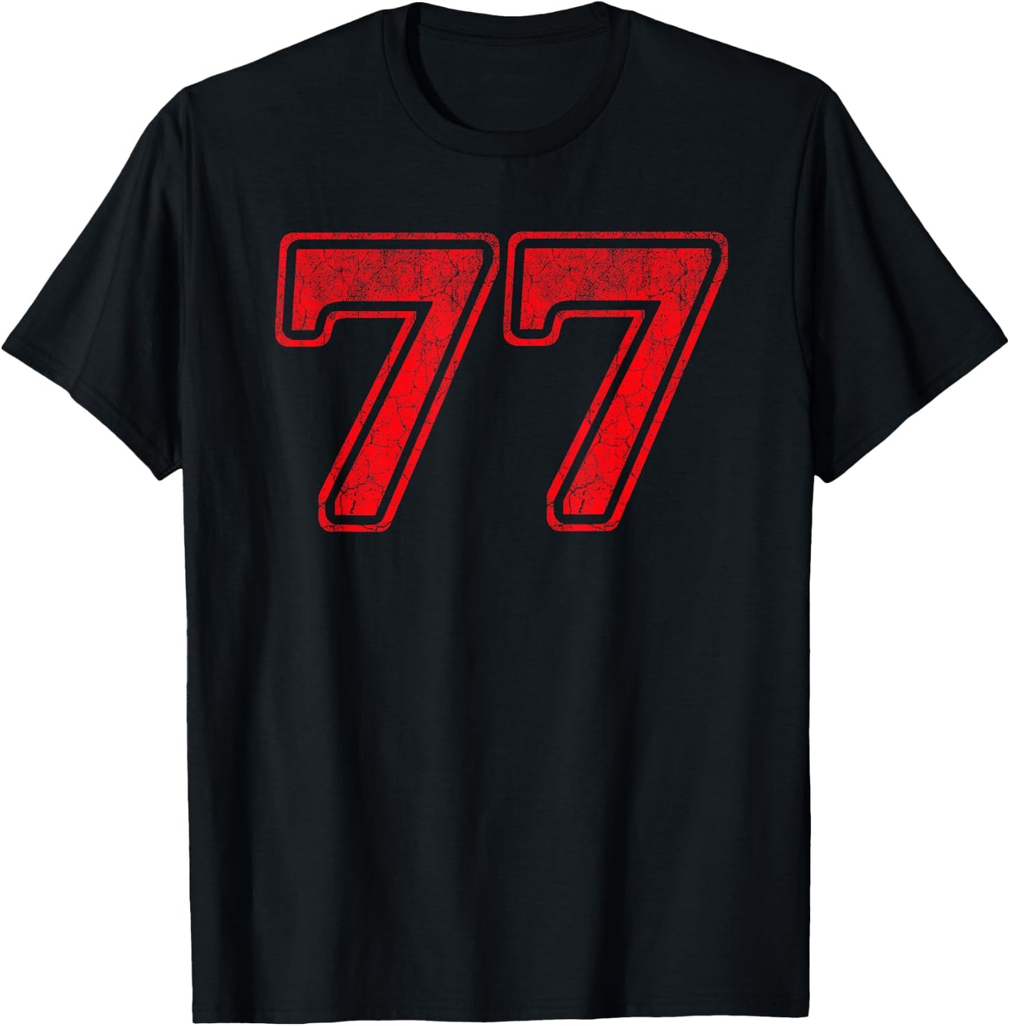 Red 77 Number Seventy Seven Front Back Vintage Logo Uniform T-Shirt - T-Shirt | Black