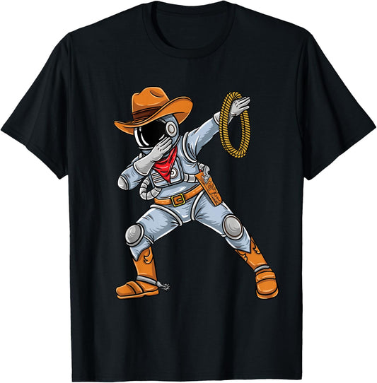 Dabbing Astronaut Cowboy Space Halloween T-Shirt - T-Shirt | Black