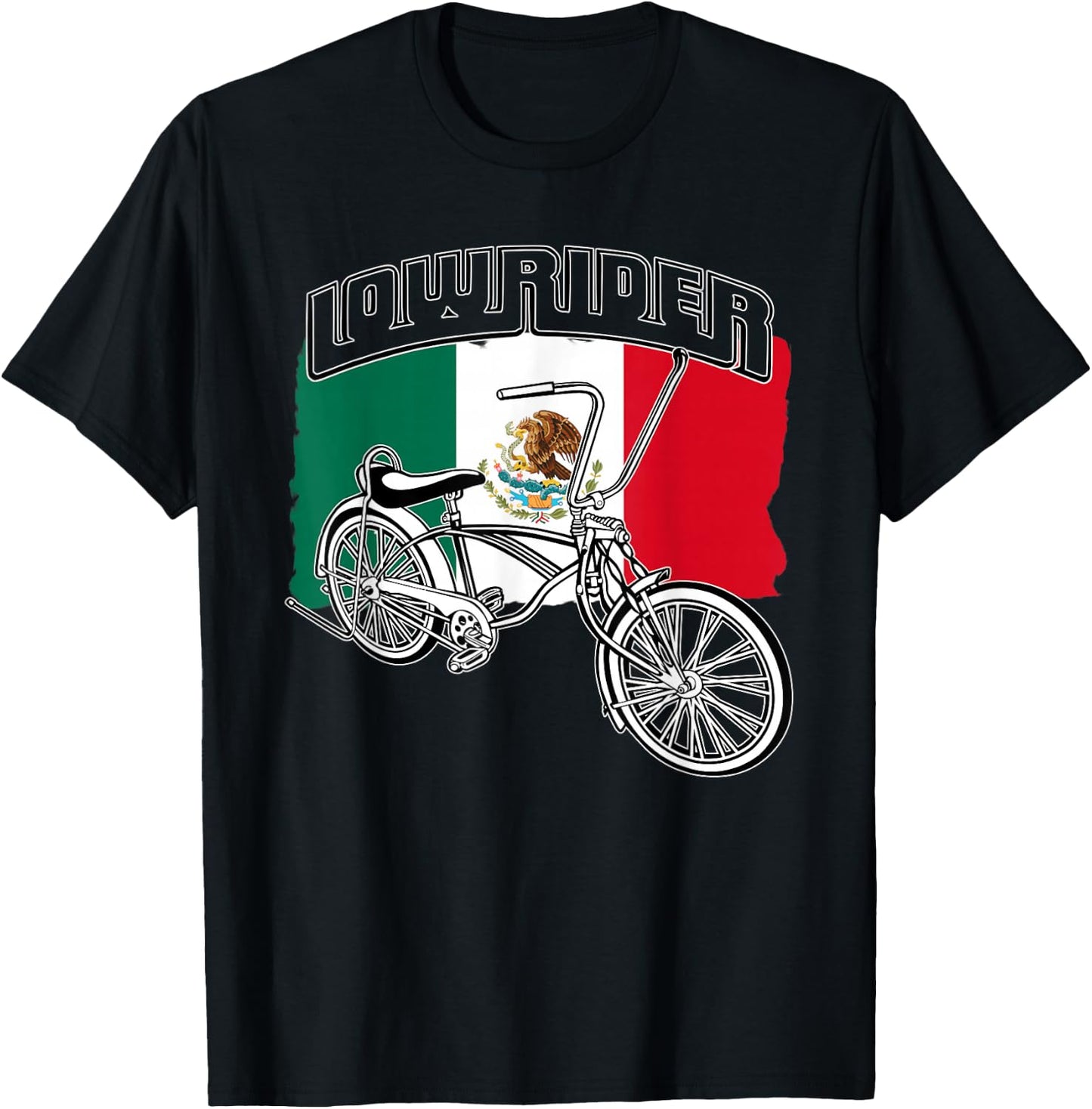 Low Rider Bicycle Mexico Flag Chicano Lowrider Bike T-Shirt - T-Shirt | Black