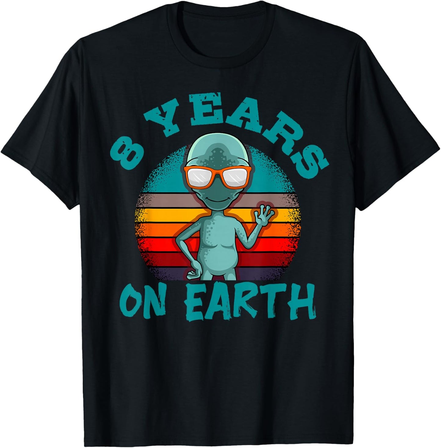 Alien 8th Birthday Party UFO Space Galaxy Traveler Cosmos T-Shirt - T-Shirt | Black