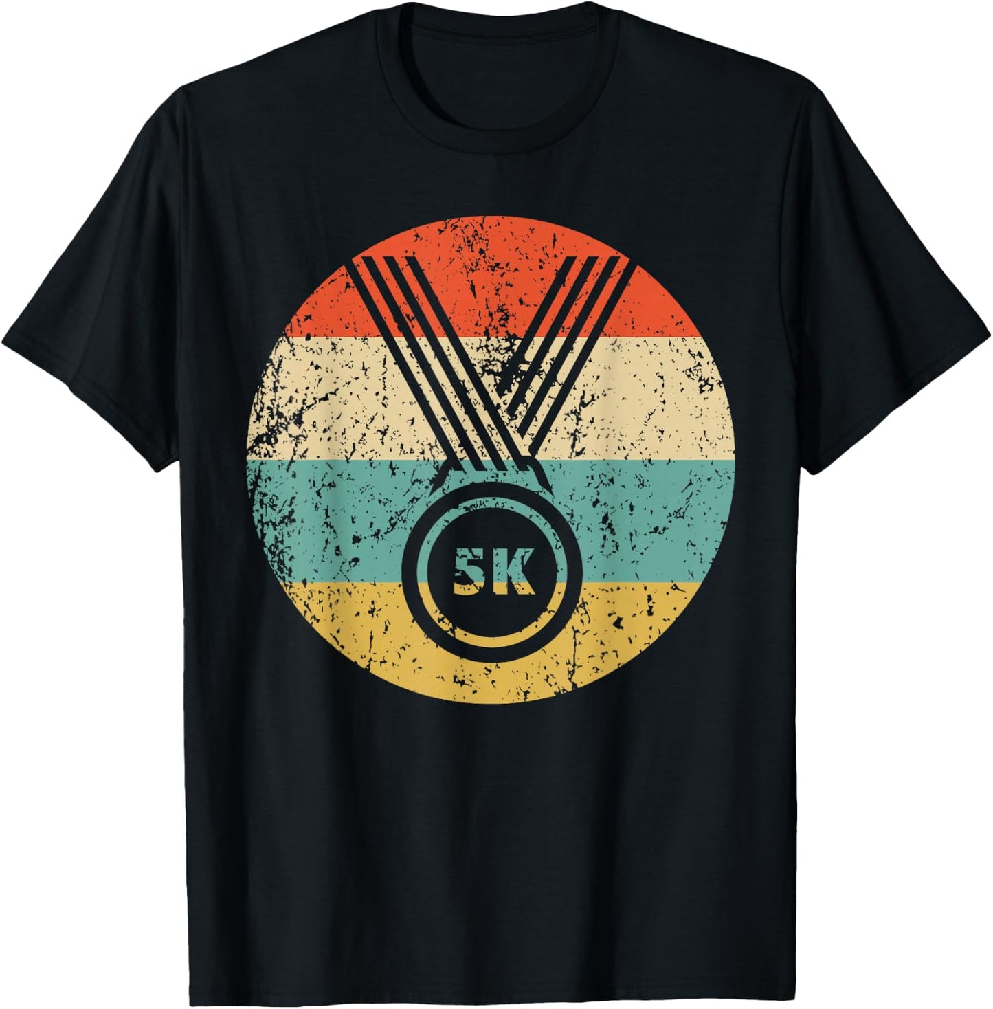 5K Race Finisher Medal Icon Retro Running T-Shirt - T-Shirt | Black