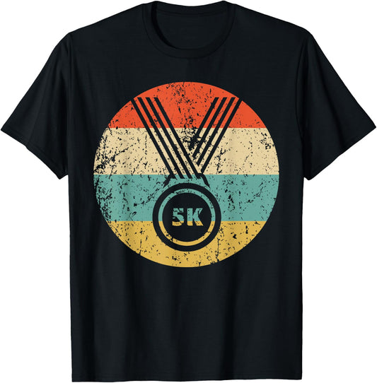 5K Race Finisher Medal Icon Retro Running T-Shirt - T-Shirt | Black