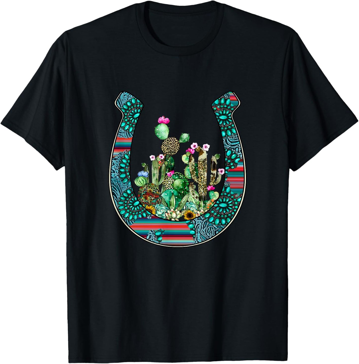 Country Western Cactus sunflower horseshoe apparel women T-Shirt - T-Shirt | Black