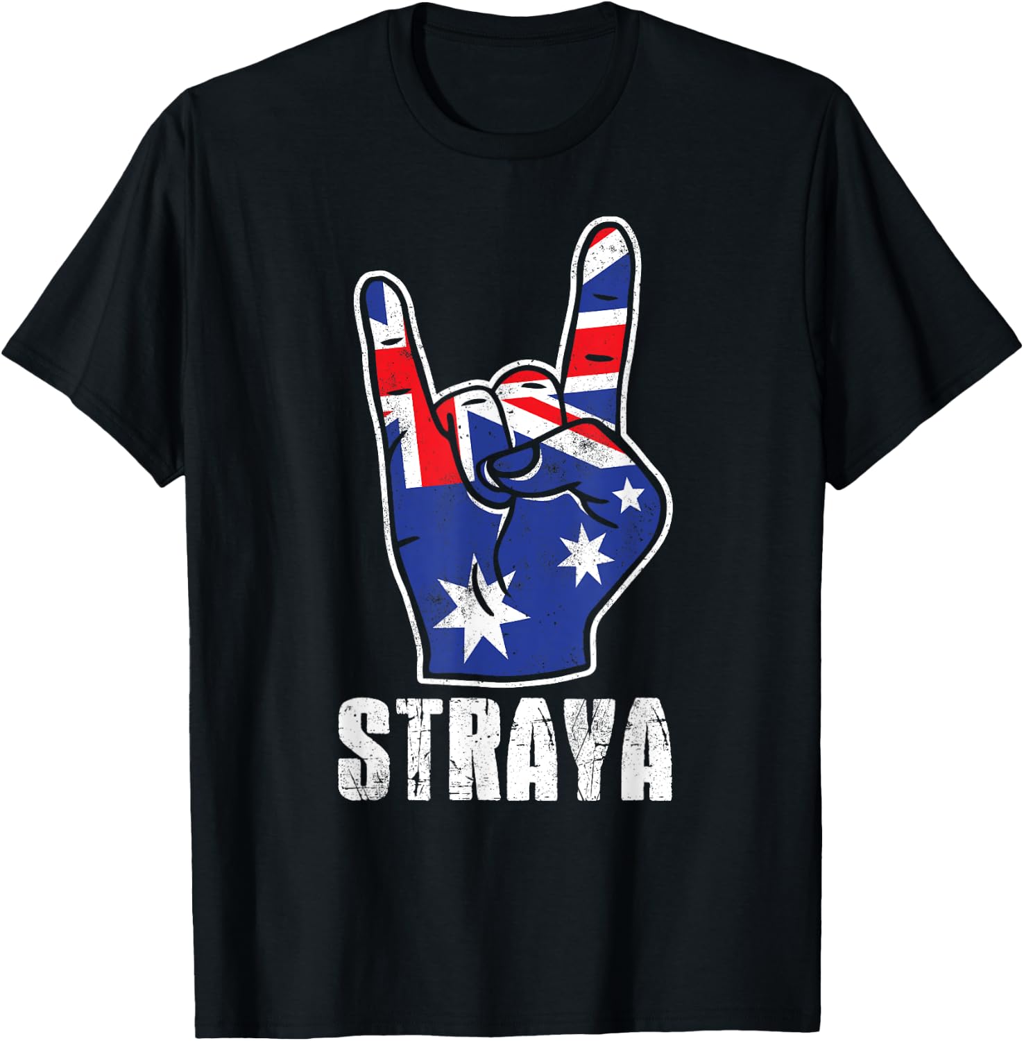 Straya Patriotic Australian Flag Rock Sign Australia T-Shirt - T-Shirt | Black