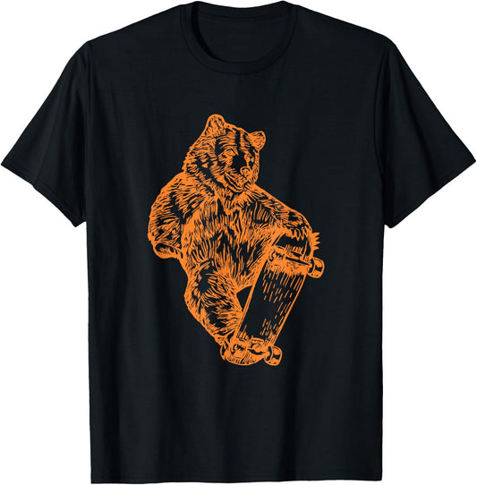 Bear Skater Funny Animal Cute Skateboarding Skateboard T-Shirt - T-Shirt | Black