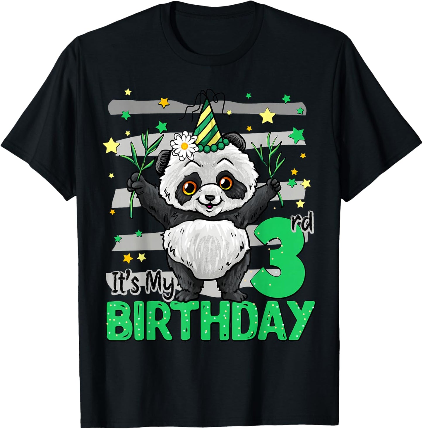 3 Year Old Panda 3rd Birthday Girl Boy Panda Lover Birthday T-Shirt - T-Shirt | Black