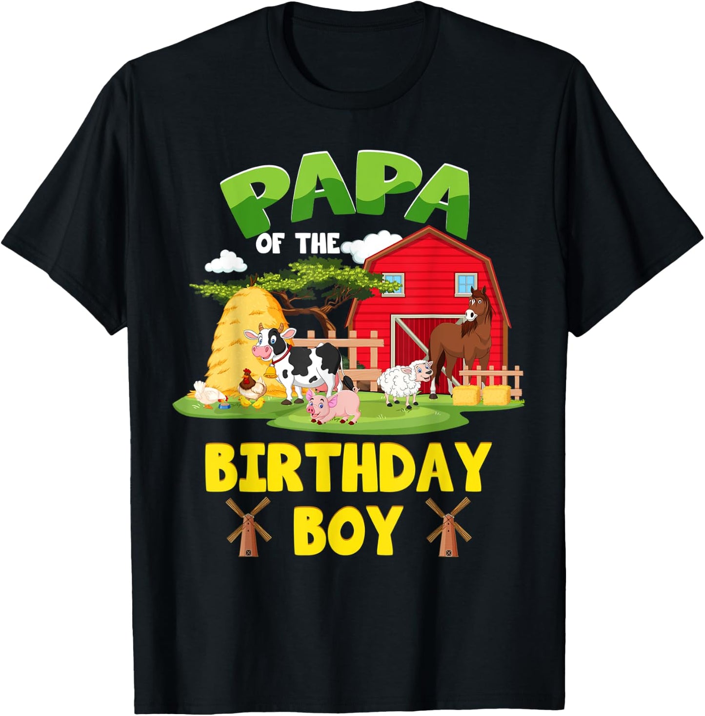 Papa Of The Birthday Boy Farm Animals Barnyard Party T-Shirt - T-Shirt | Black