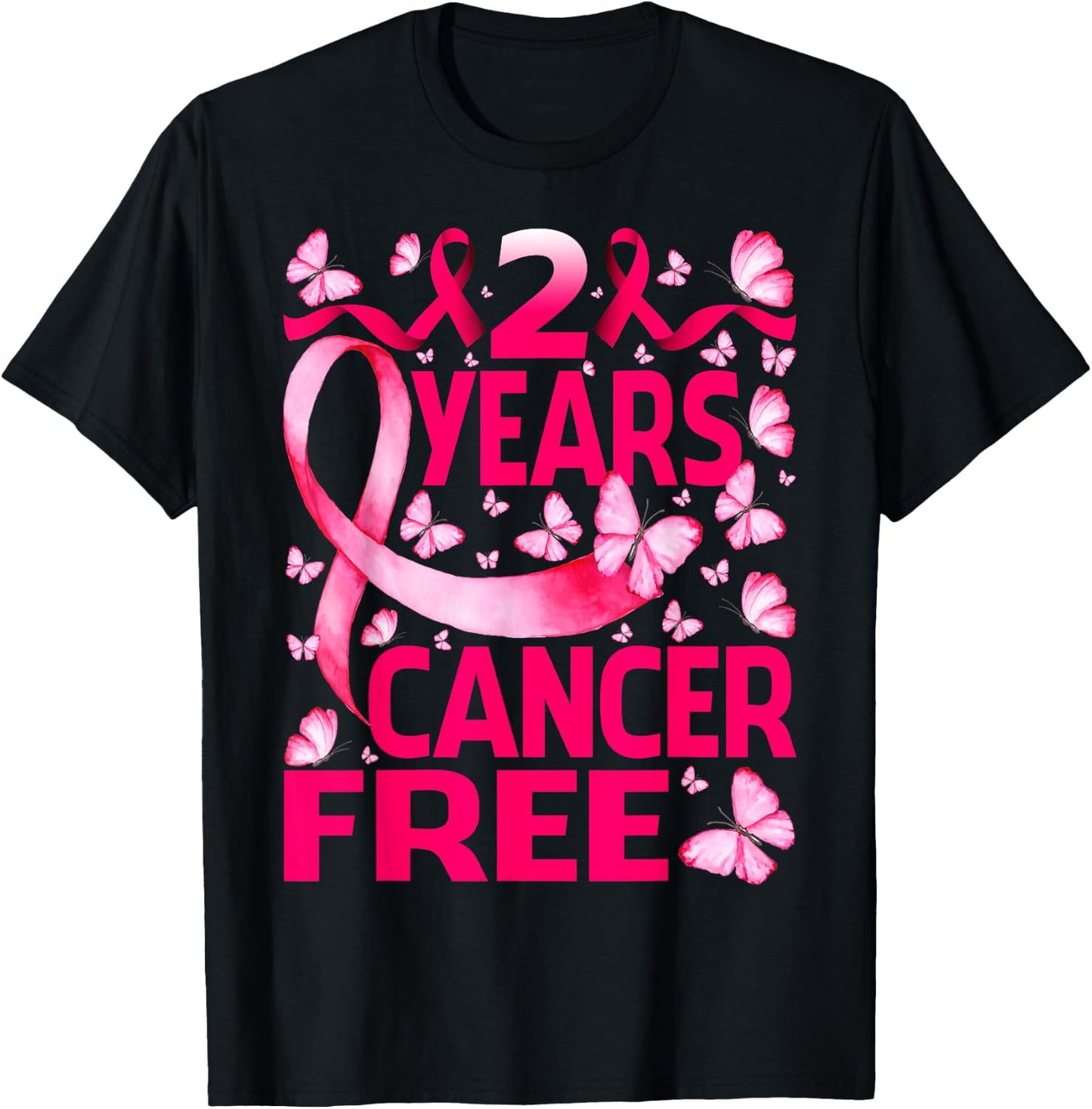 2 Years Breast Cancer Free Survivor Butterfly T-Shirt - T-Shirt | Black