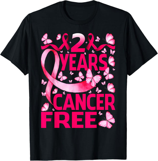 2 Years Breast Cancer Free Survivor Butterfly T-Shirt - T-Shirt | Black