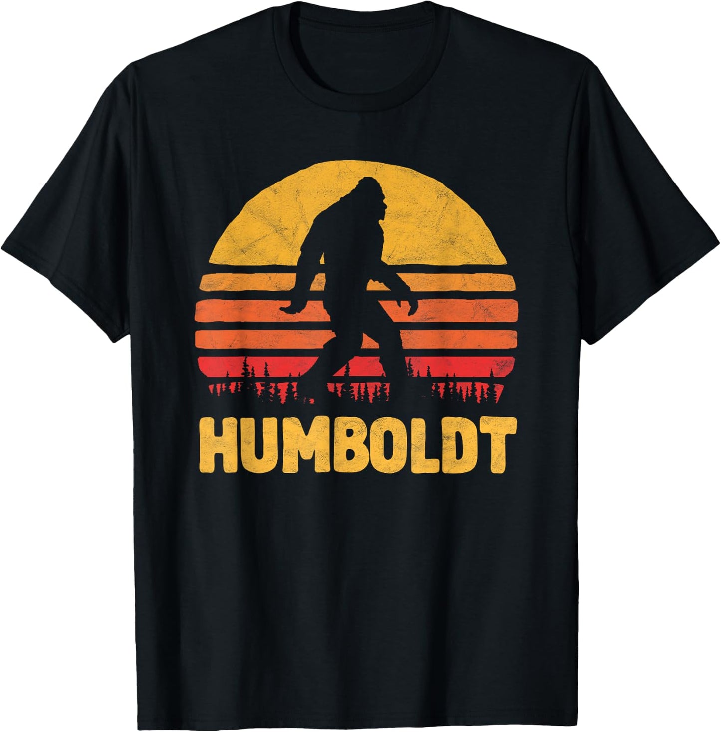 Bigfoot UFO Believer 2001 Humboldt Bigfoot! Vintage Sasquatch & Sun Silhouette T-Shirt - T-Shirt | Black