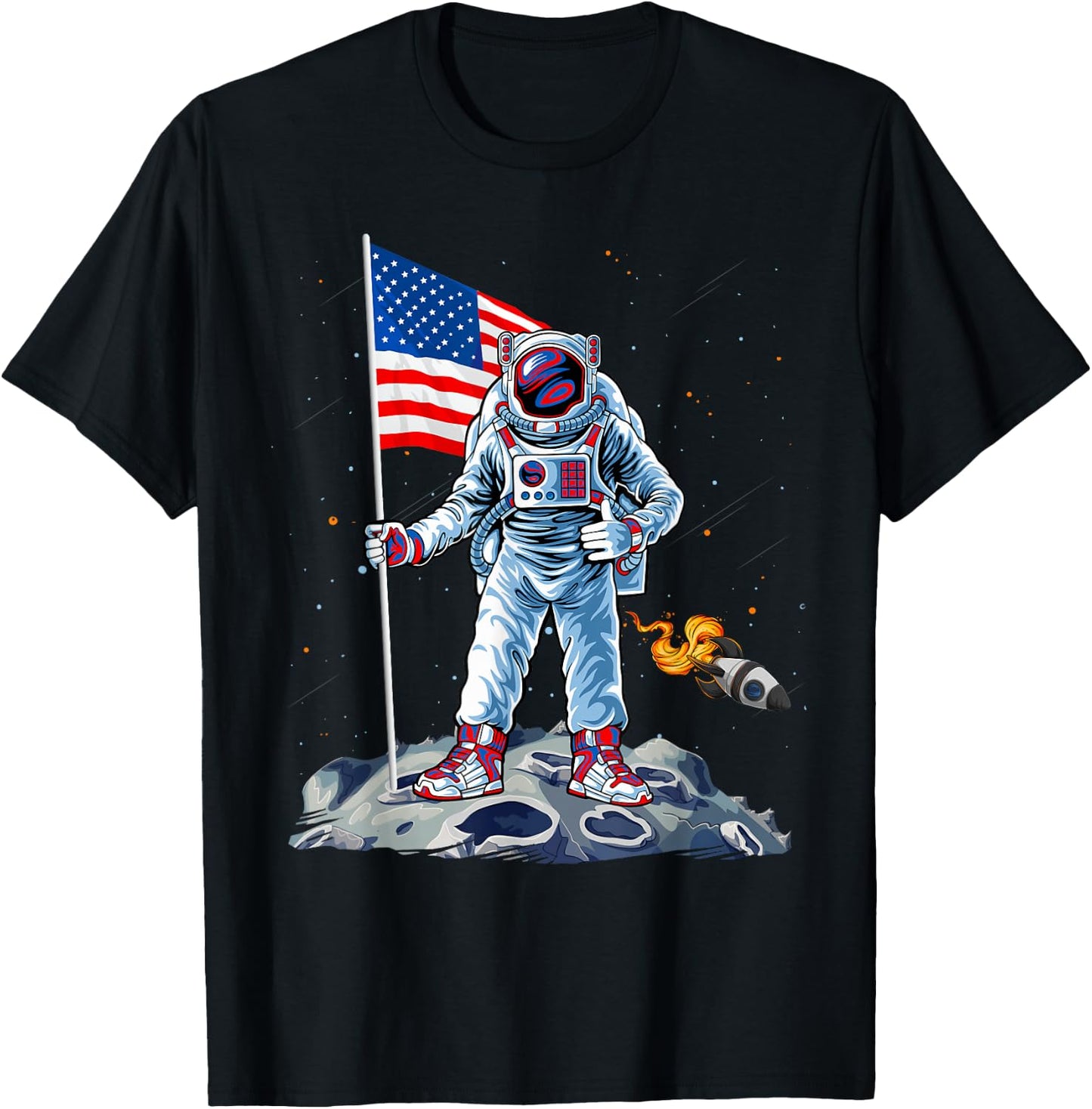 Funny Astronaut American Flag Indepedence Day July 4th Boys T-Shirt - T-Shirt | Black