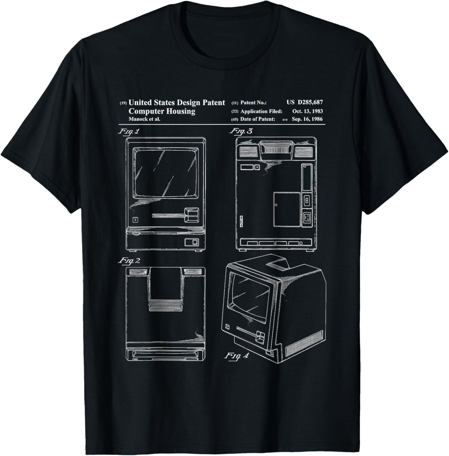Tech Nerd Gift - Retro Personal Computer Patent Drawing T-Shirt - T-Shirt | Black