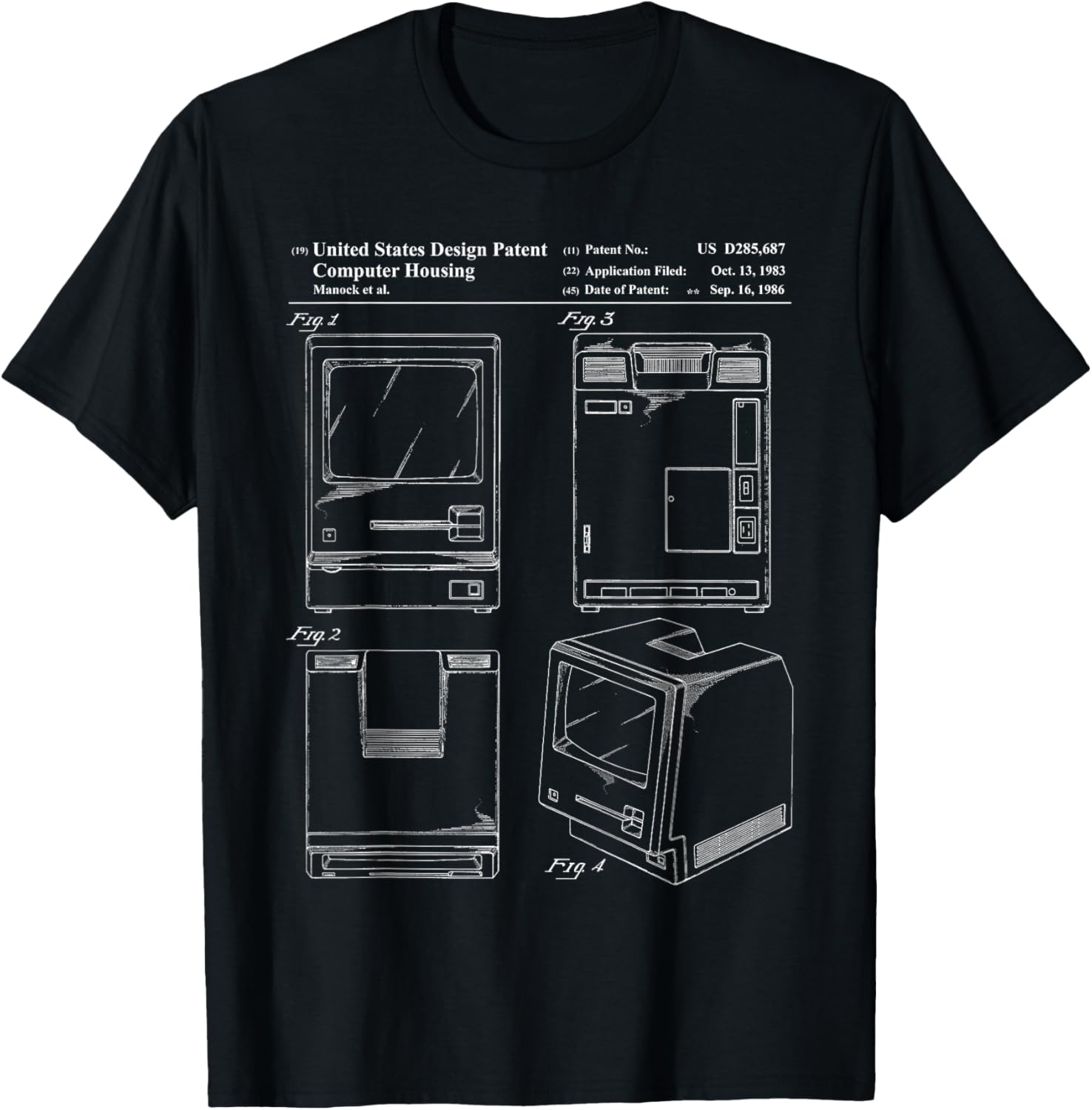 Tech Nerd Gift - Retro Personal Computer Patent Drawing T-Shirt - T-Shirt | Black