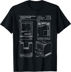 Tech Nerd Gift - Retro Personal Computer Patent Drawing T-Shirt - T-Shirt | Black