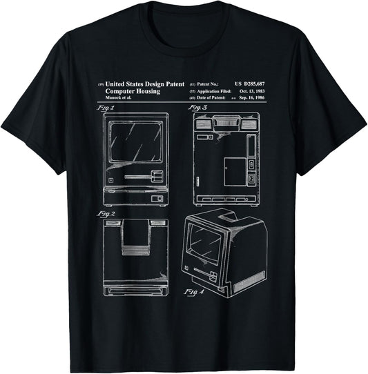 Tech Nerd Gift - Retro Personal Computer Patent Drawing T-Shirt - T-Shirt | Black