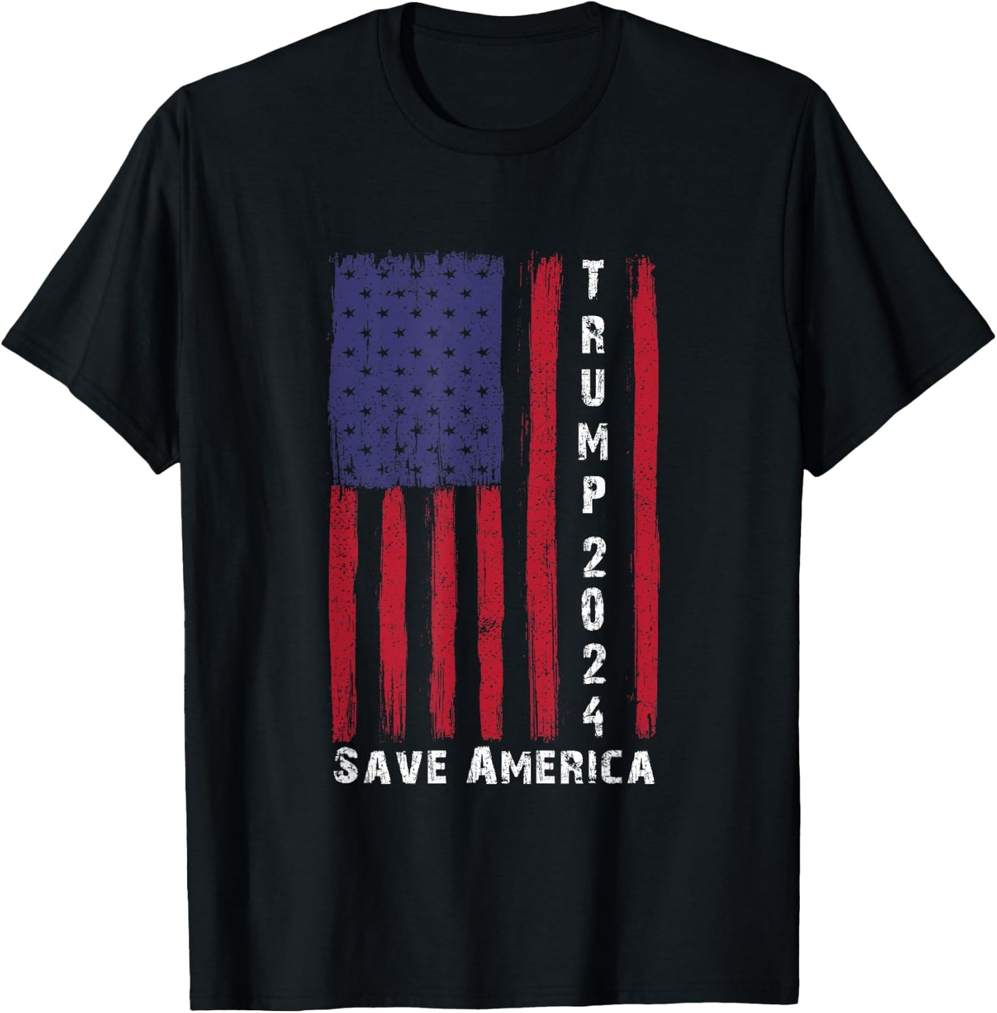Save America Trump 2024, Grunge American Flag Vote For Trump T-Shirt - T-Shirt | Black