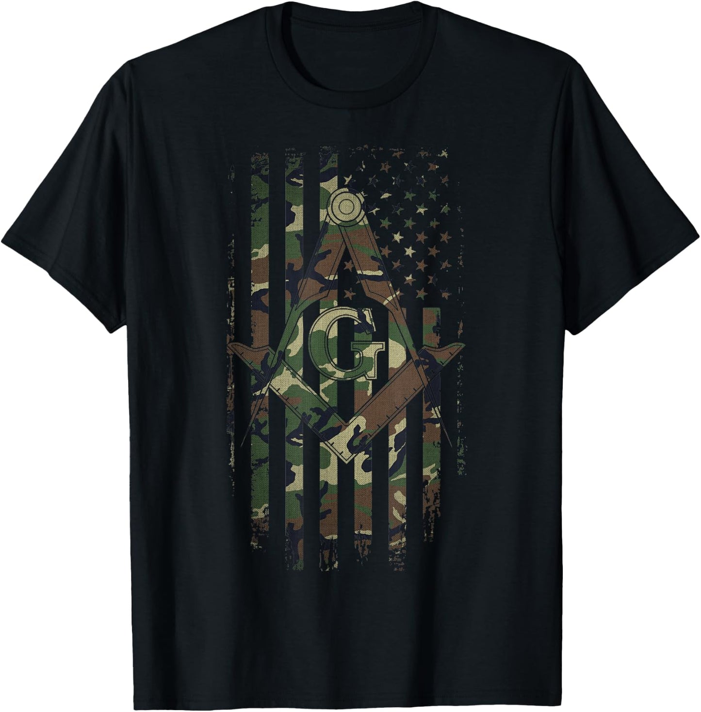 Masonic American Flag Square and Compass - Freemason T-Shirt - T-Shirt | Black