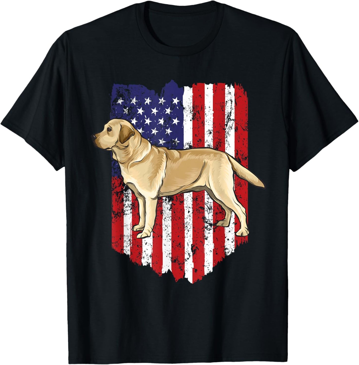 American Flag Yellow Labrador Retriever 4th Of July USA T-Shirt - T-Shirt | Black