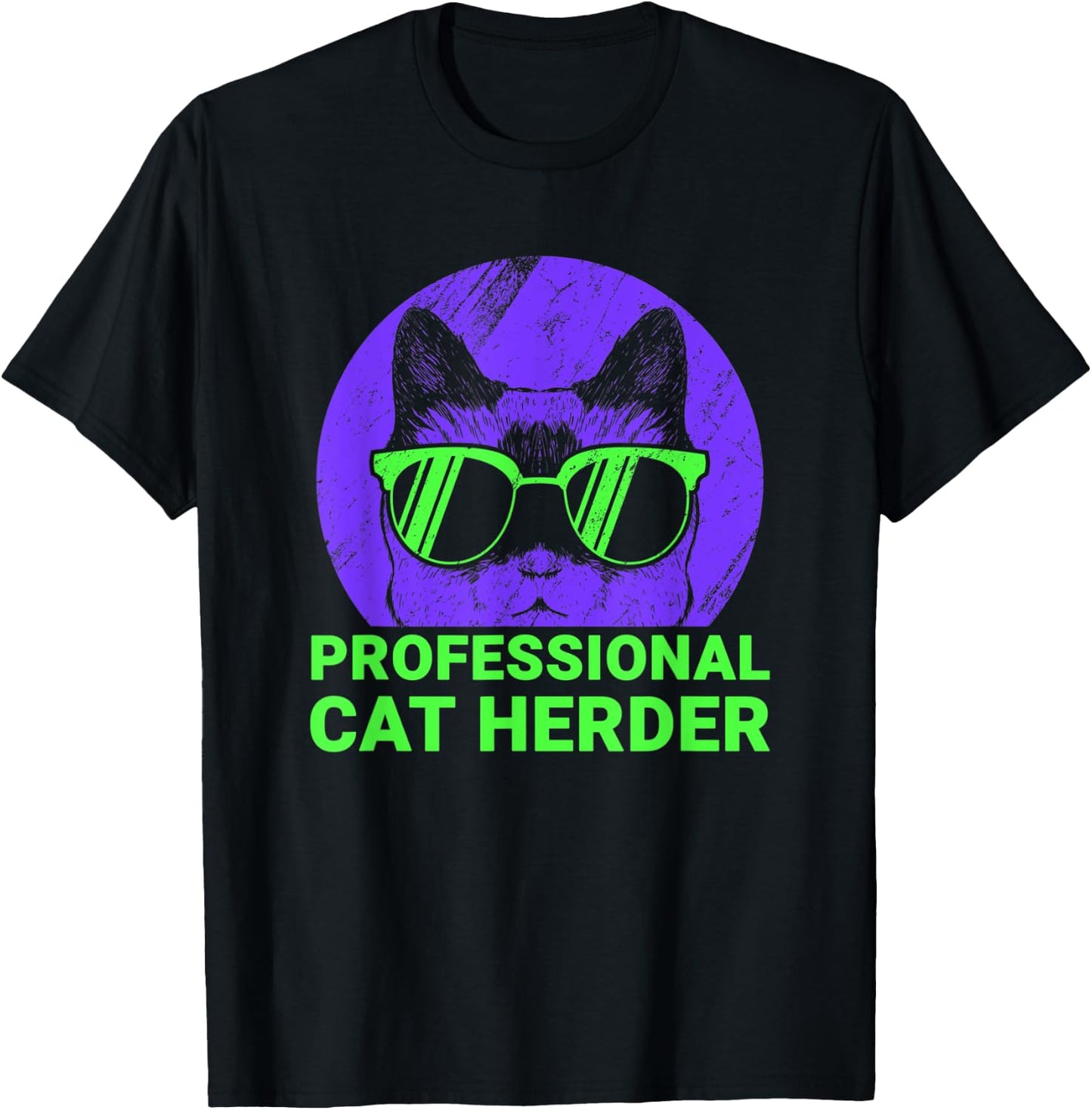 Professional Cat Herder Cute Cat With Sunglasses 80s style Women Kids T-Shirt - T-Shirt | Black