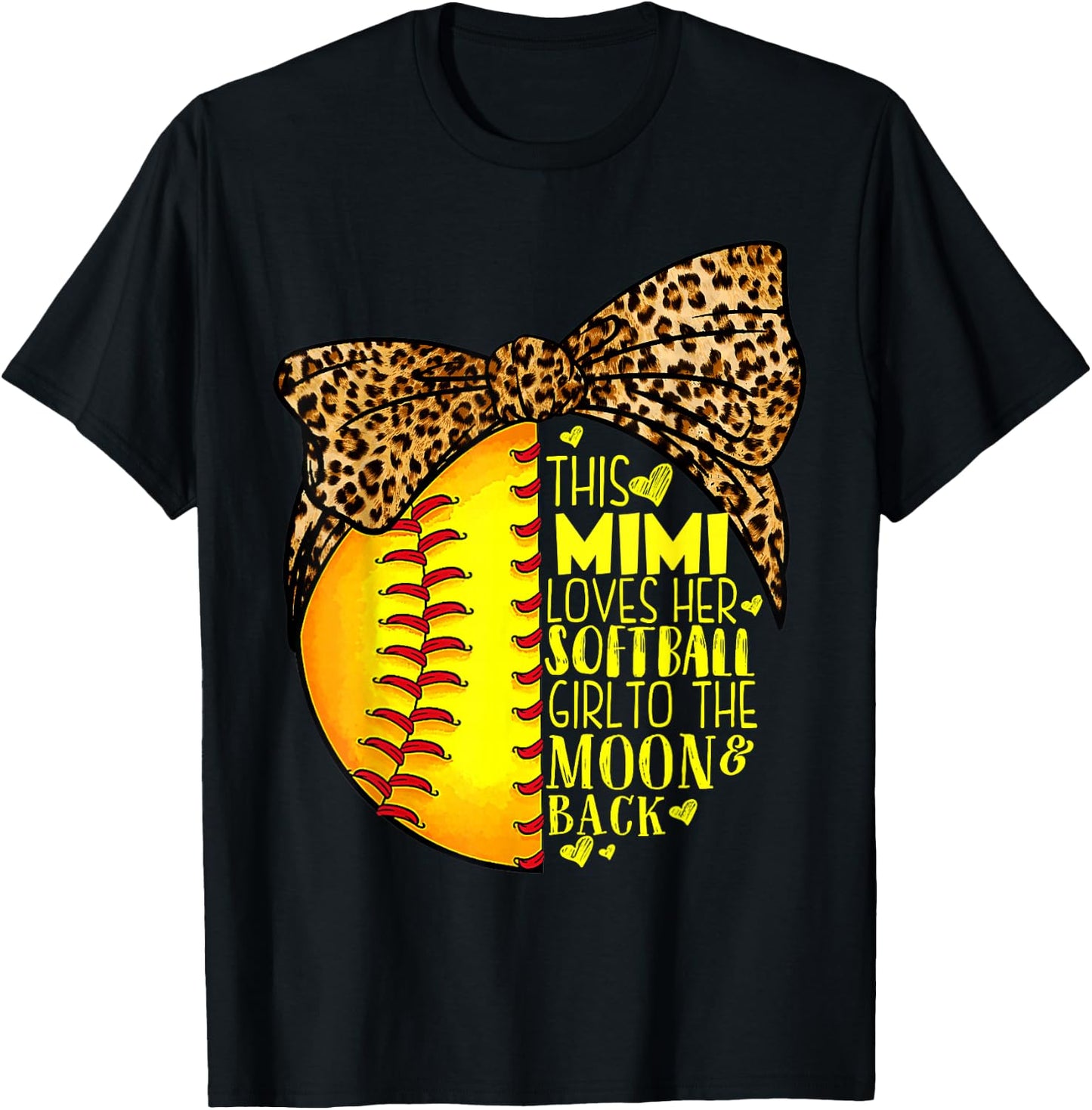 This Mimi Loves Her Softball Girl Mother'S Day Leopard T-Shirt - T-Shirt | Black