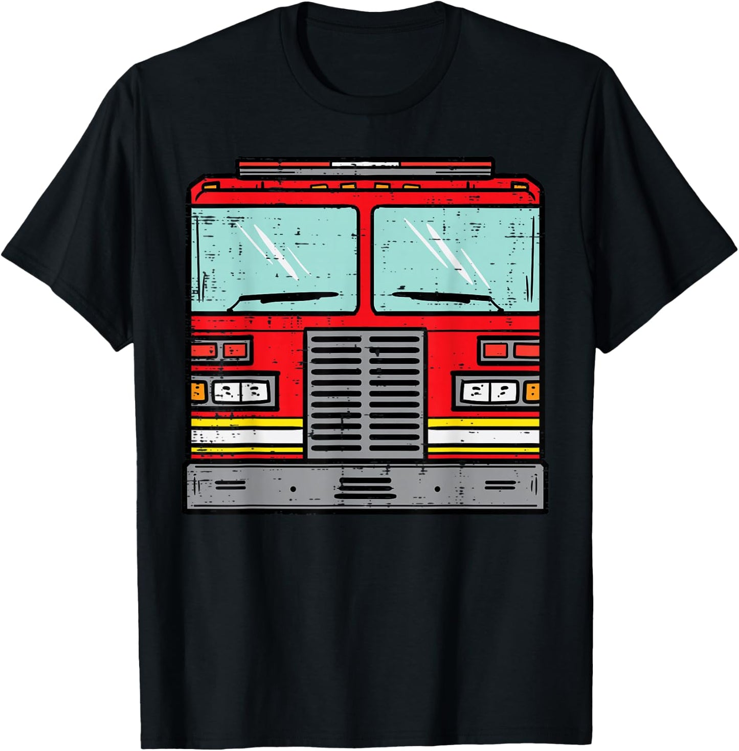 Fire Truck Costume Halloween Firefighter Fireman Men Boys T-Shirt - T-Shirt | Black