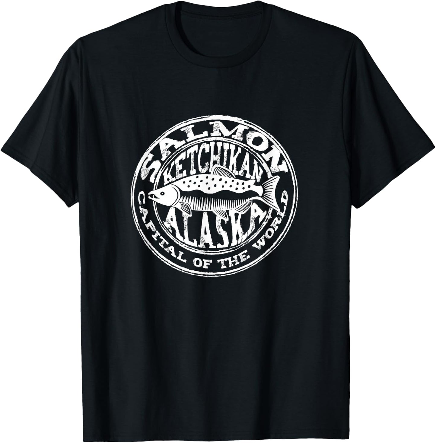 Ketchikan Alaska Salmon Capital of The World Grunge Souvenir T-Shirt - T-Shirt | Black