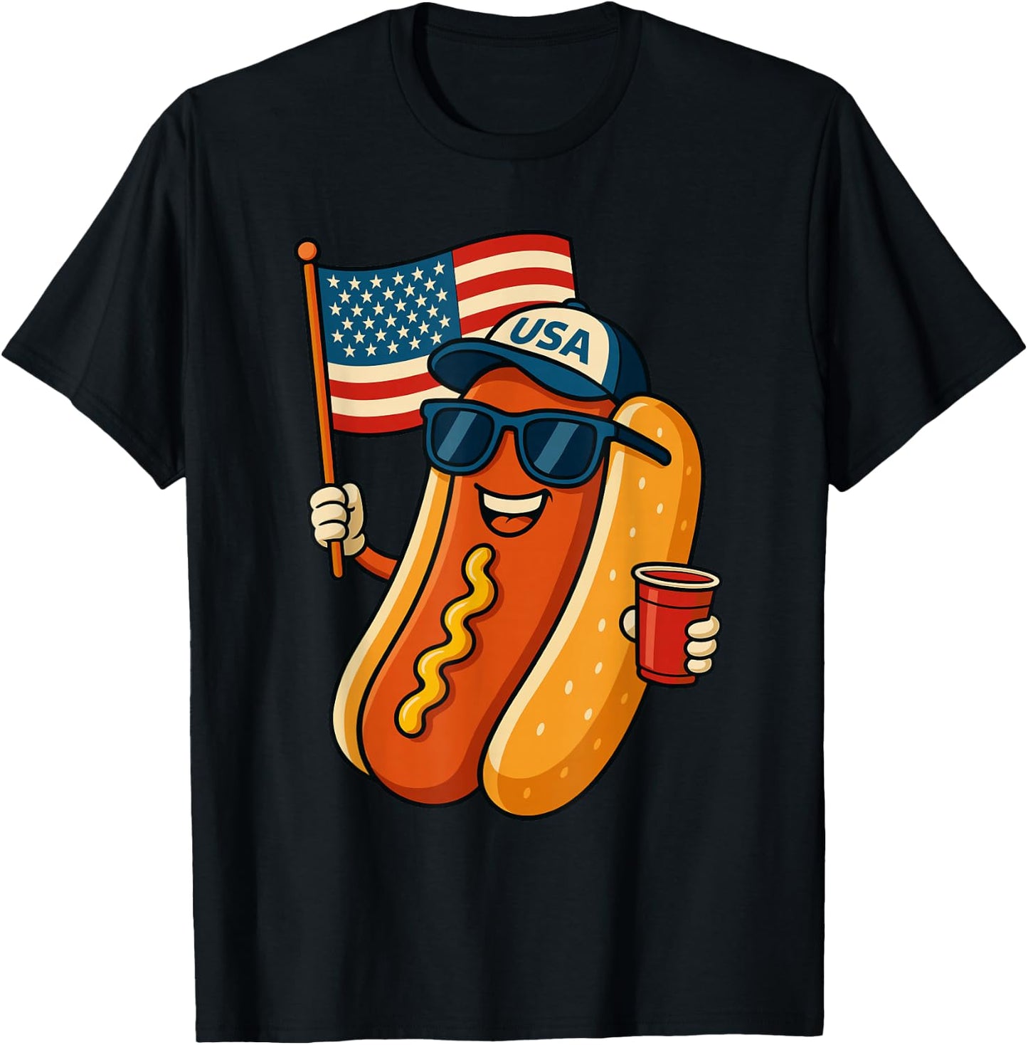 Funny Hotdog USA Flag 4th of July Patriotic T-Shirt - T-Shirt | Black