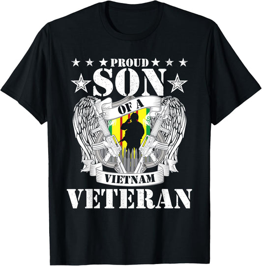 Proud Son Of A Vietnam Veteran US Patriotic Veteran's Day T-Shirt - T-Shirt | Black